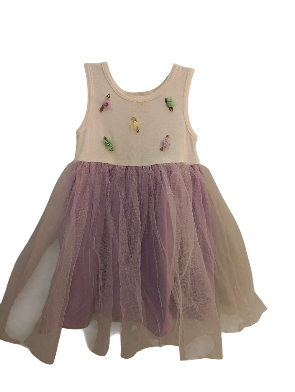 Chicken Noodle Girls 2T White And Lavender Dress with Flower Accent
